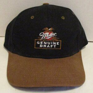 Miller Genuine Draft Beer Adjustable Back Black Brown White Baseball Hat